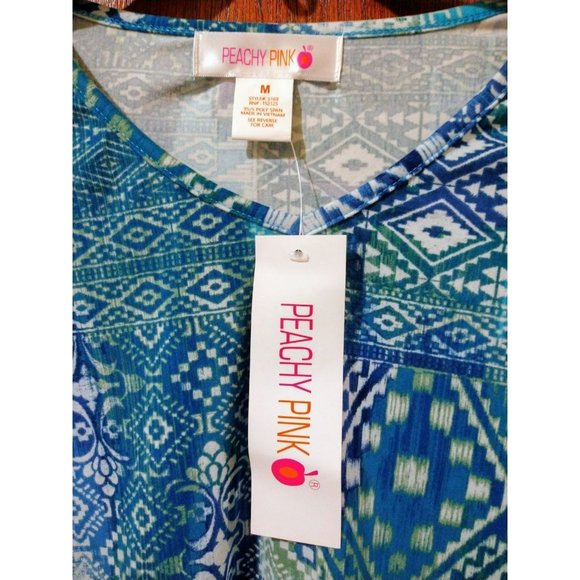 Casual Geometric Turquoise Blouse - Picture 4 of 7